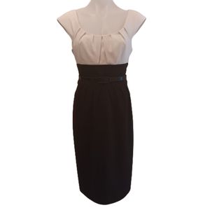 London Times Dress Size 10 Black White Colorblock Pleated Belted